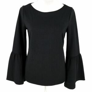 Ann Taylor Top Petites SP PS Black Stretch Blouse Bell Sleeves Pullover Whimsy